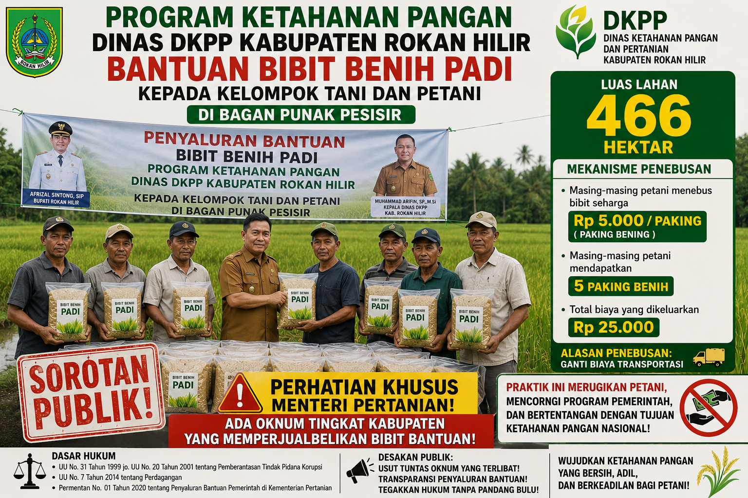 Terkuak! Diduga Bibit Benih Padi Bantuan DKPP Rohil Dipungut Biaya, Petani Bagan Punak Pesisir Mengeluh